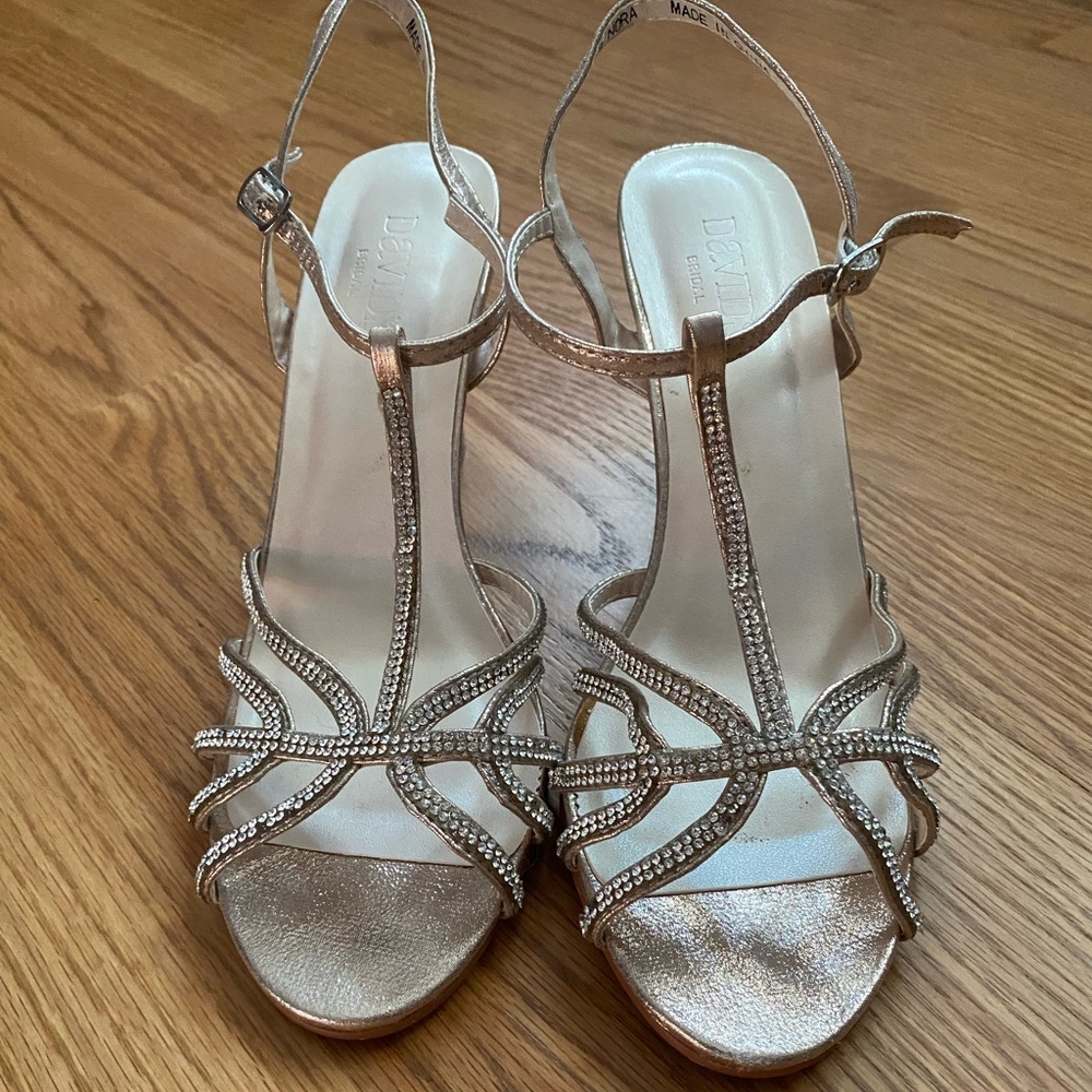 David’s bridal rosegold rhinestone wedges